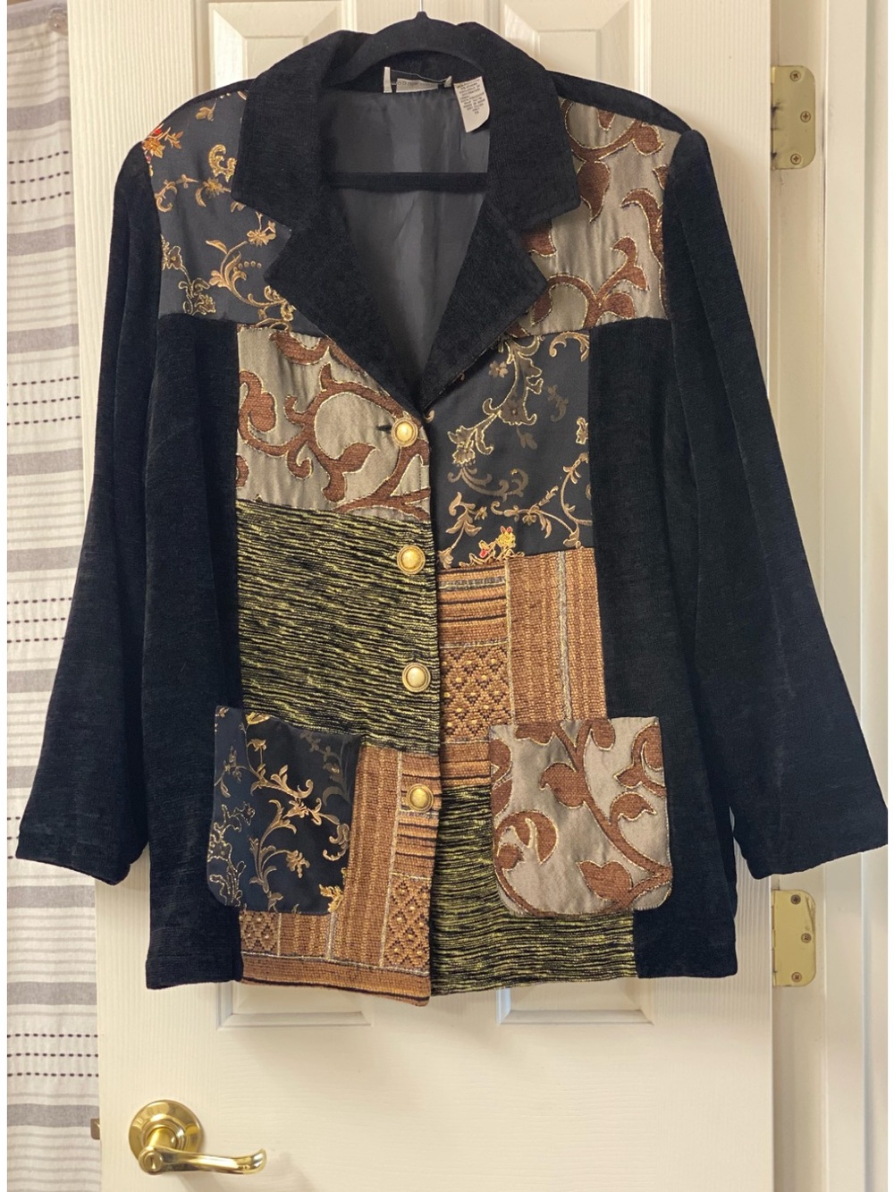 Maggie Barnes Boho Retro Patchwork Velvet Blazer Jacket - Size 1X